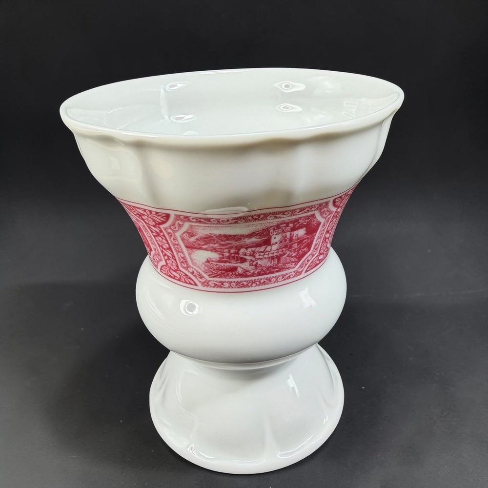 Heinrich‎ Germany Porcelain Vase Pink White Scenic Transferware Castle 4.5 Inch